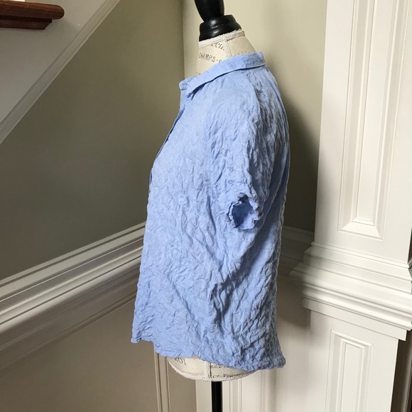 California Tailor Button Down Shirt Womens Small Blue Short Sleeve Cotton Ruched - Picture 7 of 10